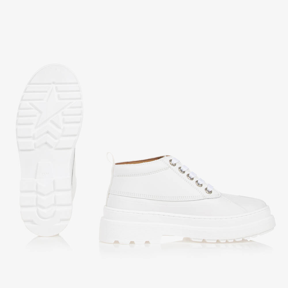 JACQUEMUS-Teen White Leather Lace-Up Ankle Boots | Childrensalon Outlet