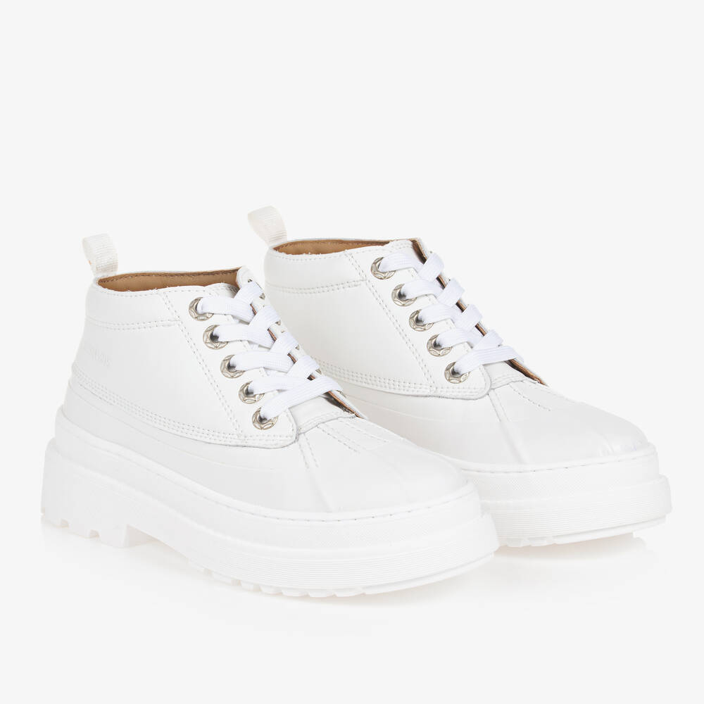 JACQUEMUS-Teen White Leather Lace-Up Ankle Boots | Childrensalon Outlet