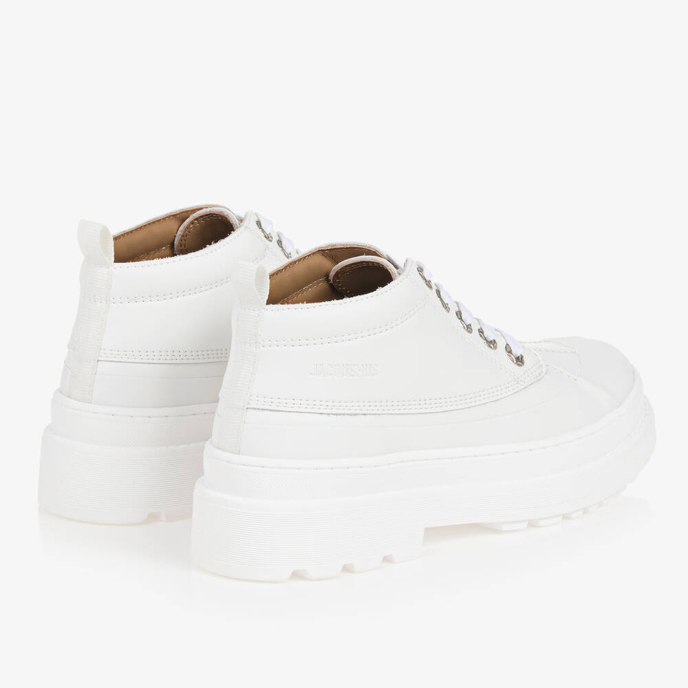 JACQUEMUS-Teen White Leather Lace-Up Ankle Boots | Childrensalon Outlet