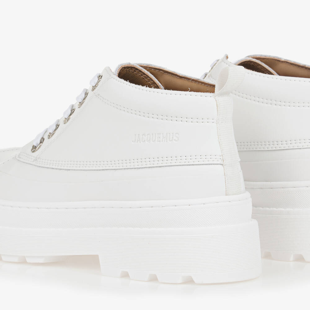 JACQUEMUS-Teen White Leather Lace-Up Ankle Boots | Childrensalon Outlet