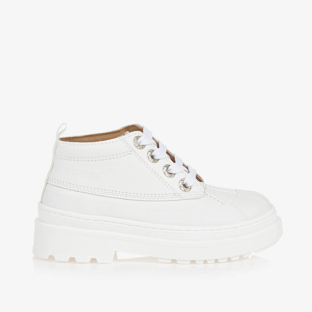 جاكموس-بوت بطول الكاحل بأربطة جلد لون أبيض | Childrensalon Outlet