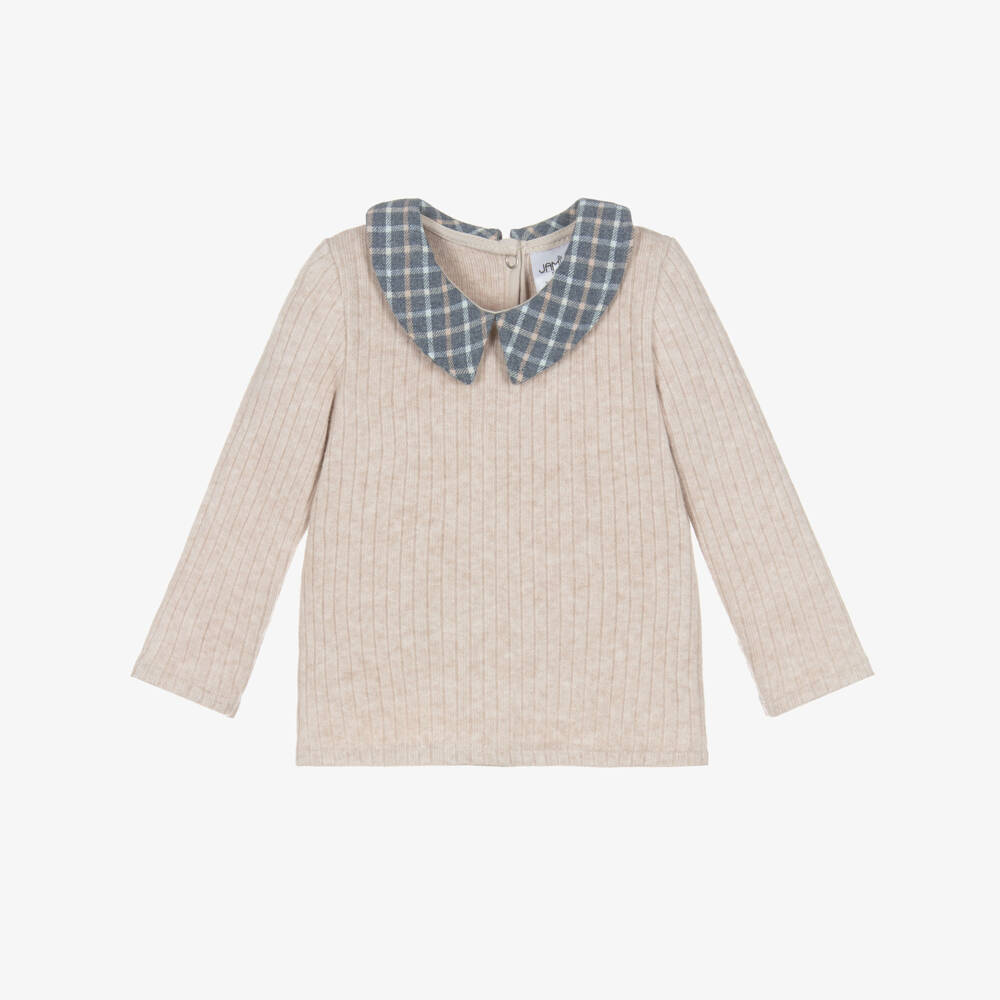 Jamiks-Бежевый вязаный топ с воротником для мальчиков | Childrensalon Outlet