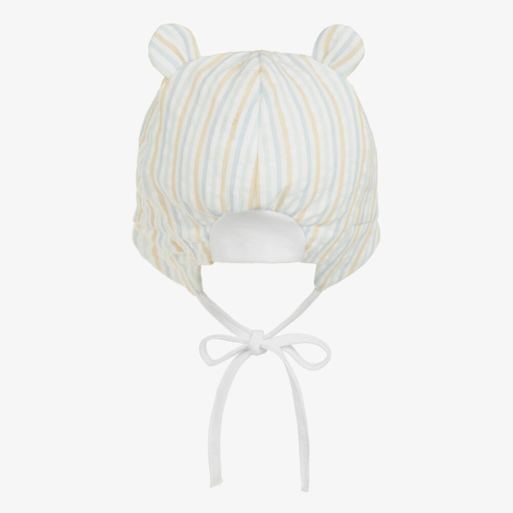 Jamiks-Baby Boys Blue & Beige Stripe Cotton Hat | Childrensalon Outlet
