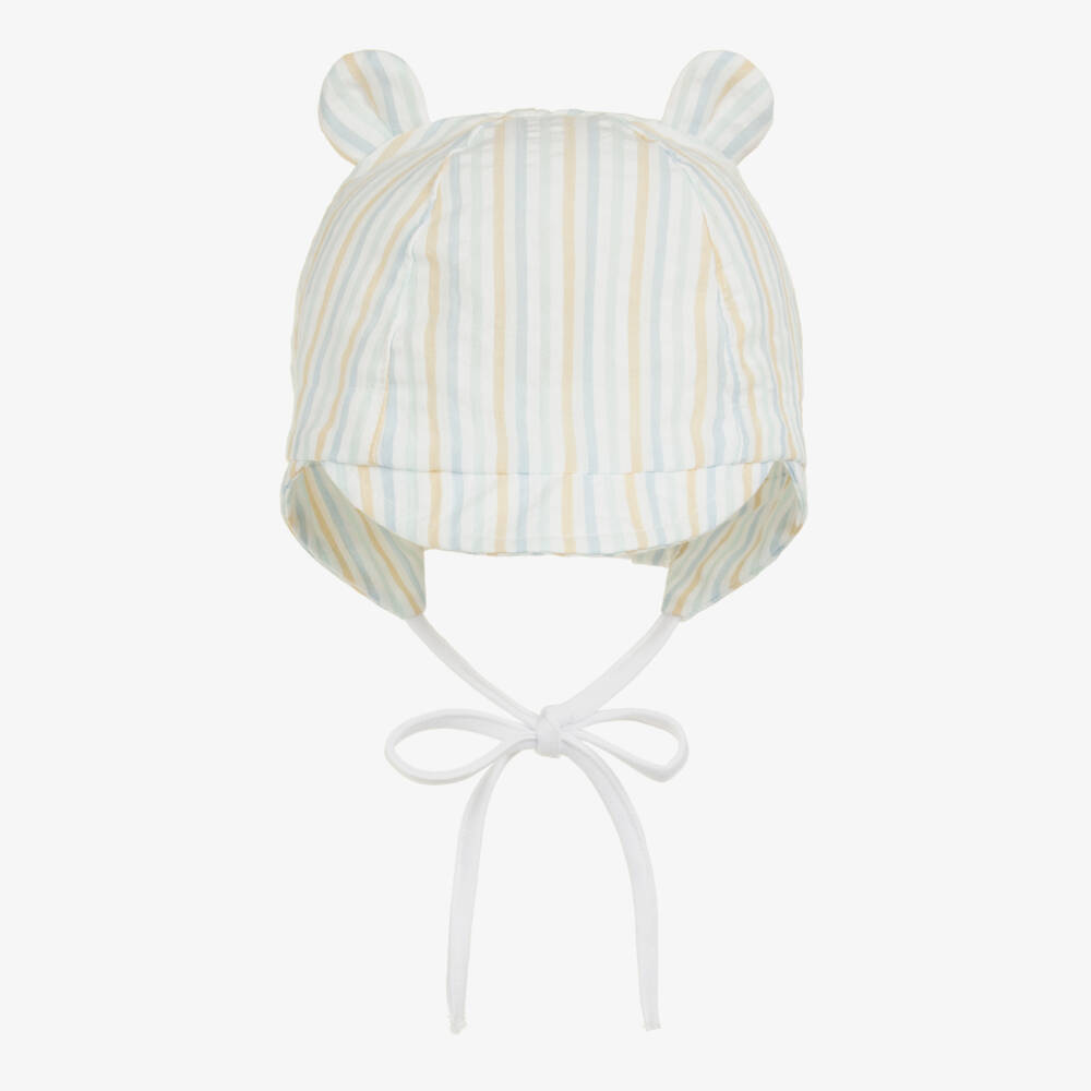 Jamiks-Baby Boys Blue & Beige Stripe Cotton Hat | Childrensalon Outlet