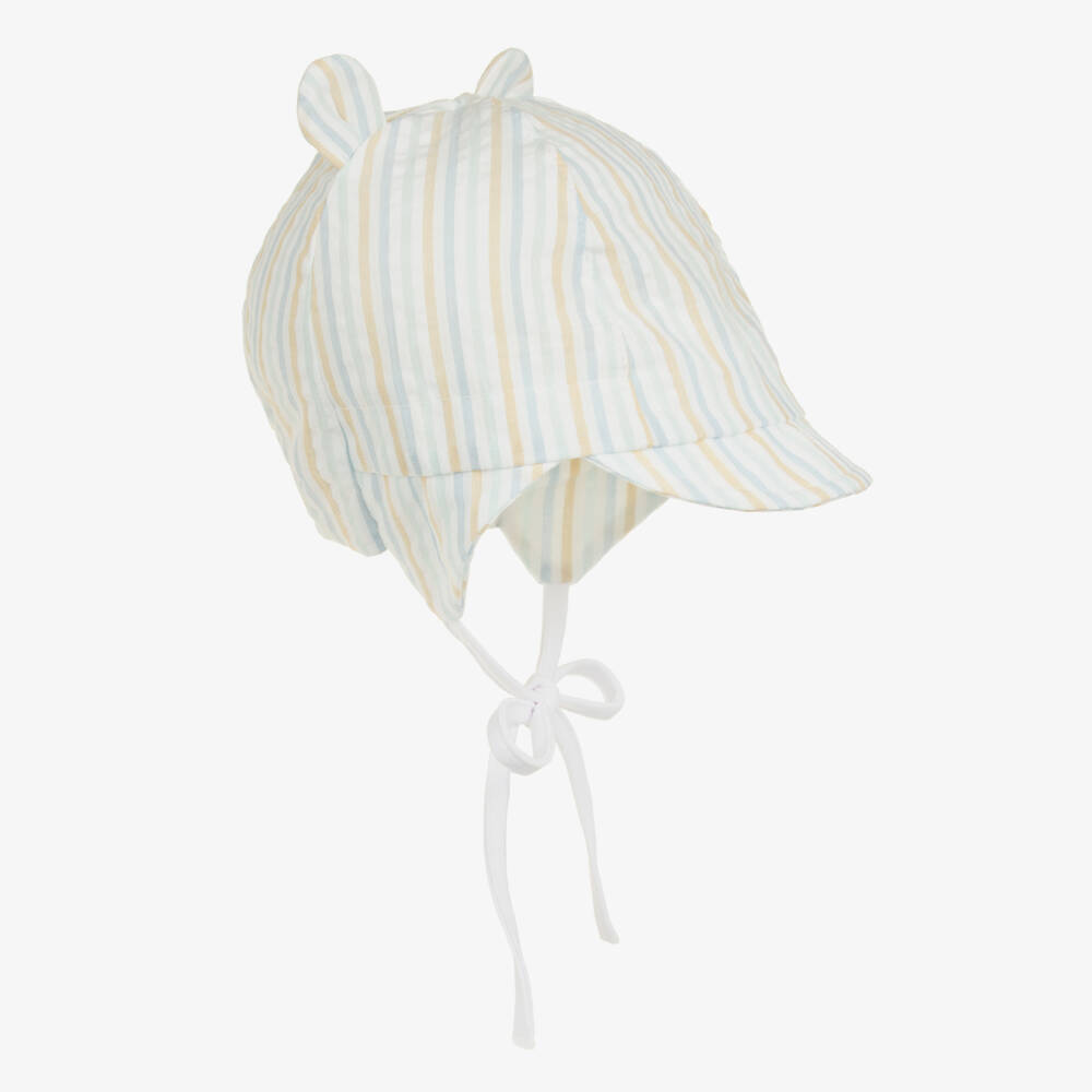 Jamiks-Baby Boys Blue & Beige Stripe Cotton Hat | Childrensalon Outlet