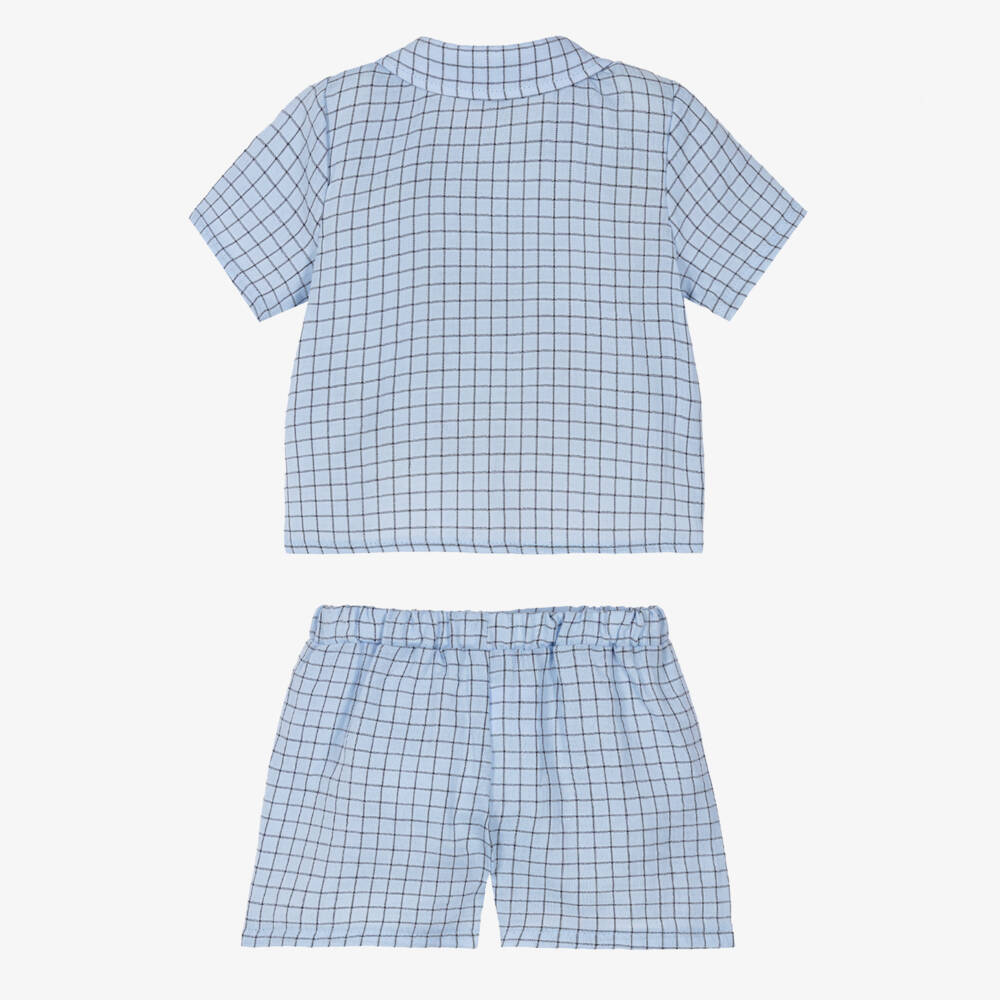 Jamiks-Baby Boys Blue Checked Cotton Shorts Set | Childrensalon Outlet