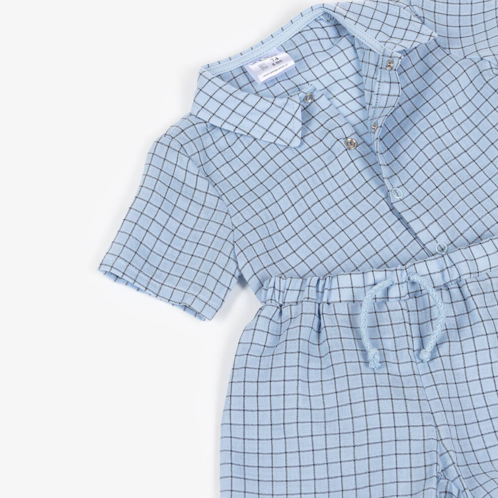 Jamiks-Baby Boys Blue Checked Cotton Shorts Set | Childrensalon Outlet