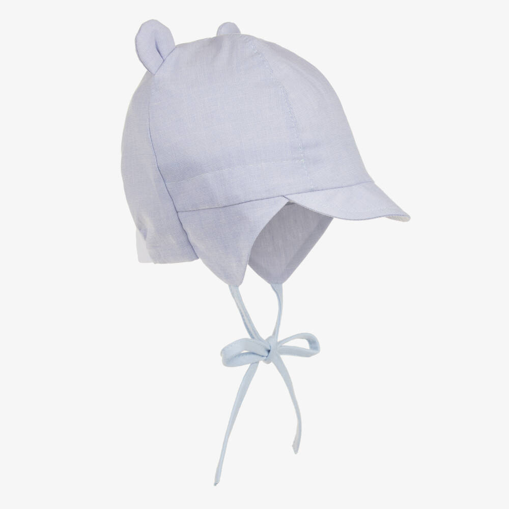 Jamiks-Baby Boys Blue Cotton Tie Fastening Hat | Childrensalon Outlet