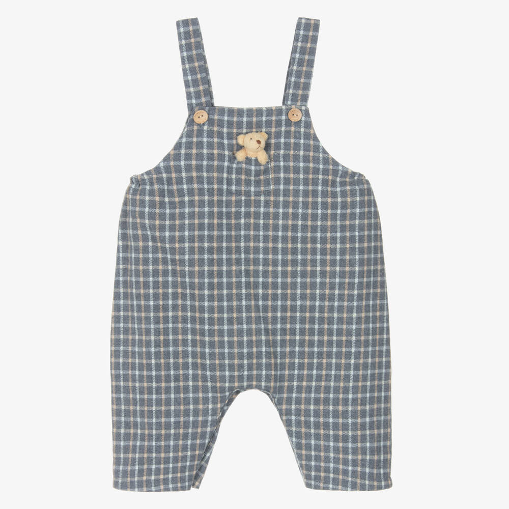 Jamiks-Baby Boys Grey Check Cotton Teddy Bear Dungarees | Childrensalon Outlet
