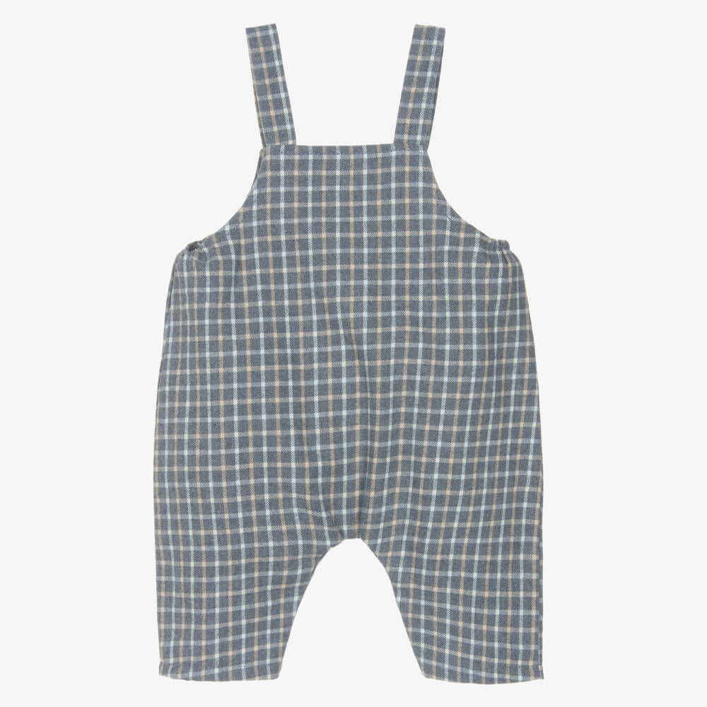 Jamiks-Baby Boys Grey Check Cotton Teddy Bear Dungarees | Childrensalon Outlet