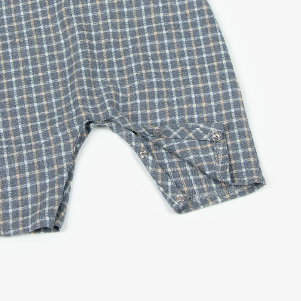 Jamiks-Baby Boys Grey Check Cotton Teddy Bear Dungarees | Childrensalon Outlet