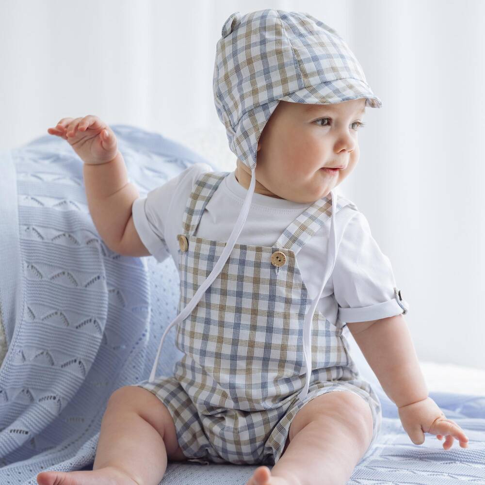 Jamiks-Baby Boys White Top & Checked Dungaree Set | Childrensalon Outlet