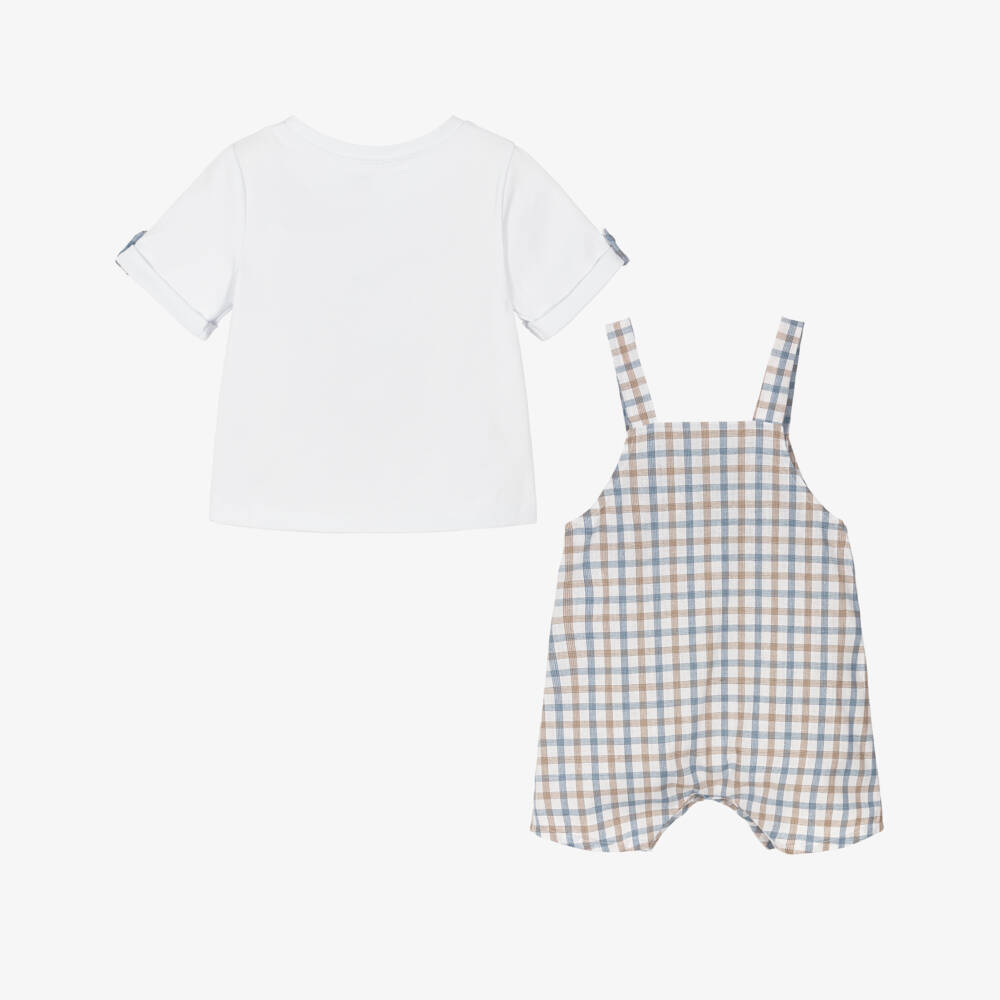 Jamiks-Baby Boys White Top & Checked Dungaree Set | Childrensalon Outlet