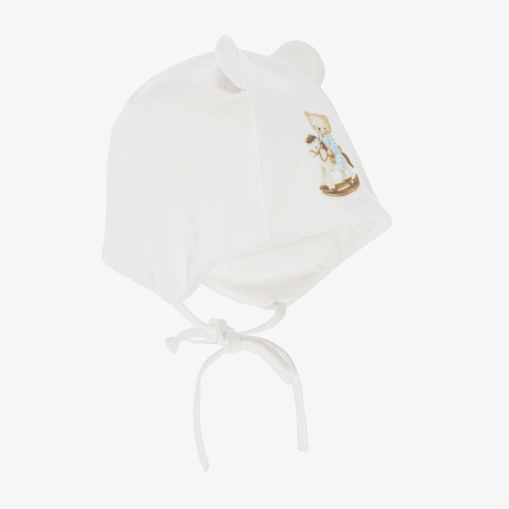 Jamiks-Baby Boys White Velour Teddy & Rocking Horse Babygrow Set | Childrensalon Outlet