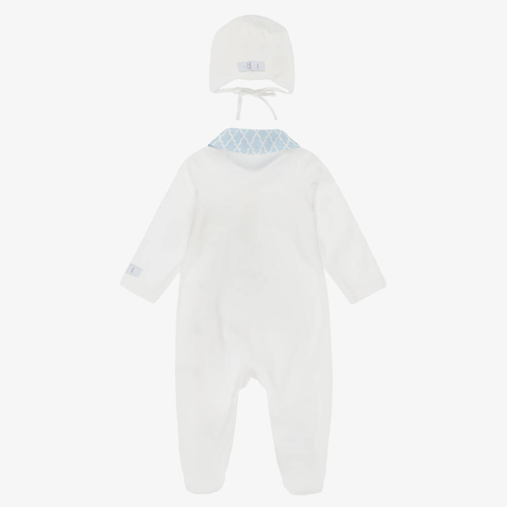 Jamiks-Baby Boys White Velour Teddy & Rocking Horse Babygrow Set | Childrensalon Outlet
