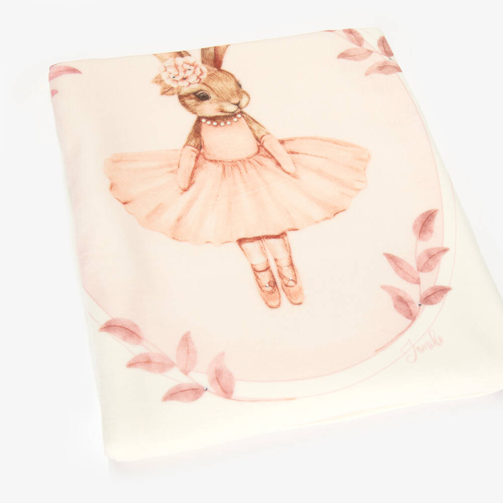 Jamiks-Baby Girls Ivory Ballerina Bunny Velour Blanket (85cm) | Childrensalon Outlet
