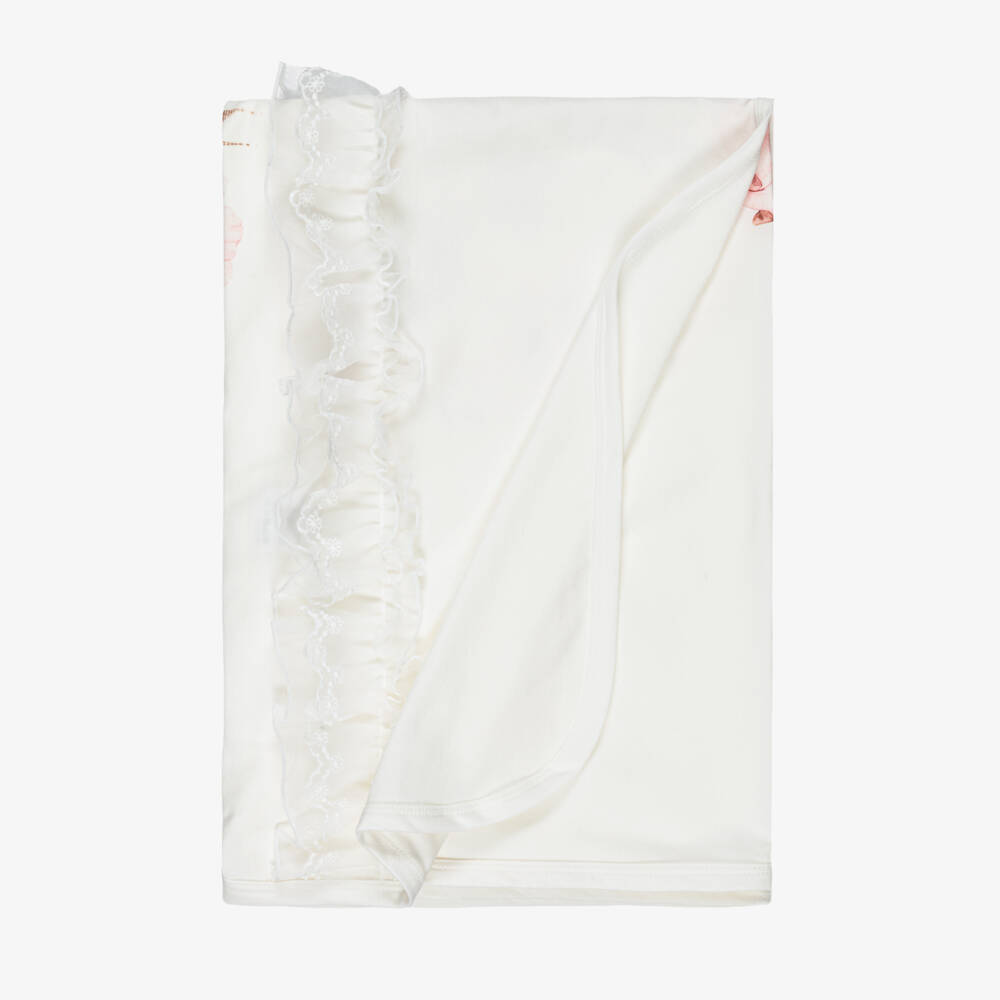 Jamiks-Baby Girls Ivory Cotton Princess & Castle Blanket (85cm) | Childrensalon Outlet