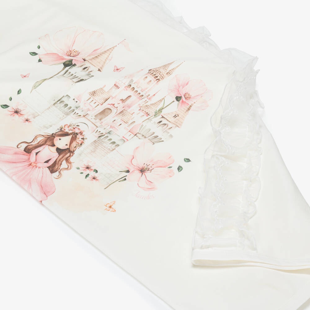 Jamiks-Baby Girls Ivory Cotton Princess & Castle Blanket (85cm) | Childrensalon Outlet