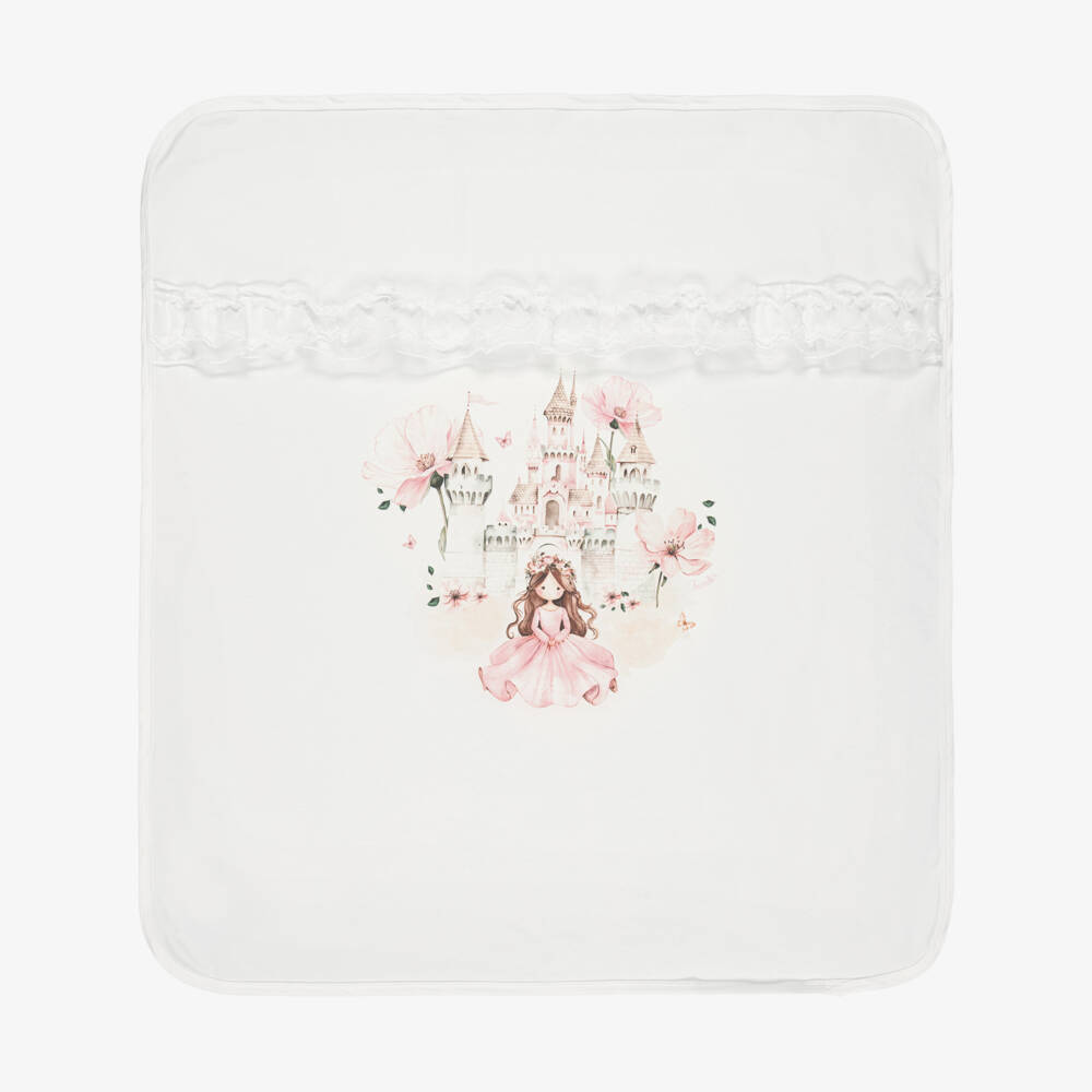Jamiks-Baby Girls Ivory Cotton Princess & Castle Blanket (85cm) | Childrensalon Outlet