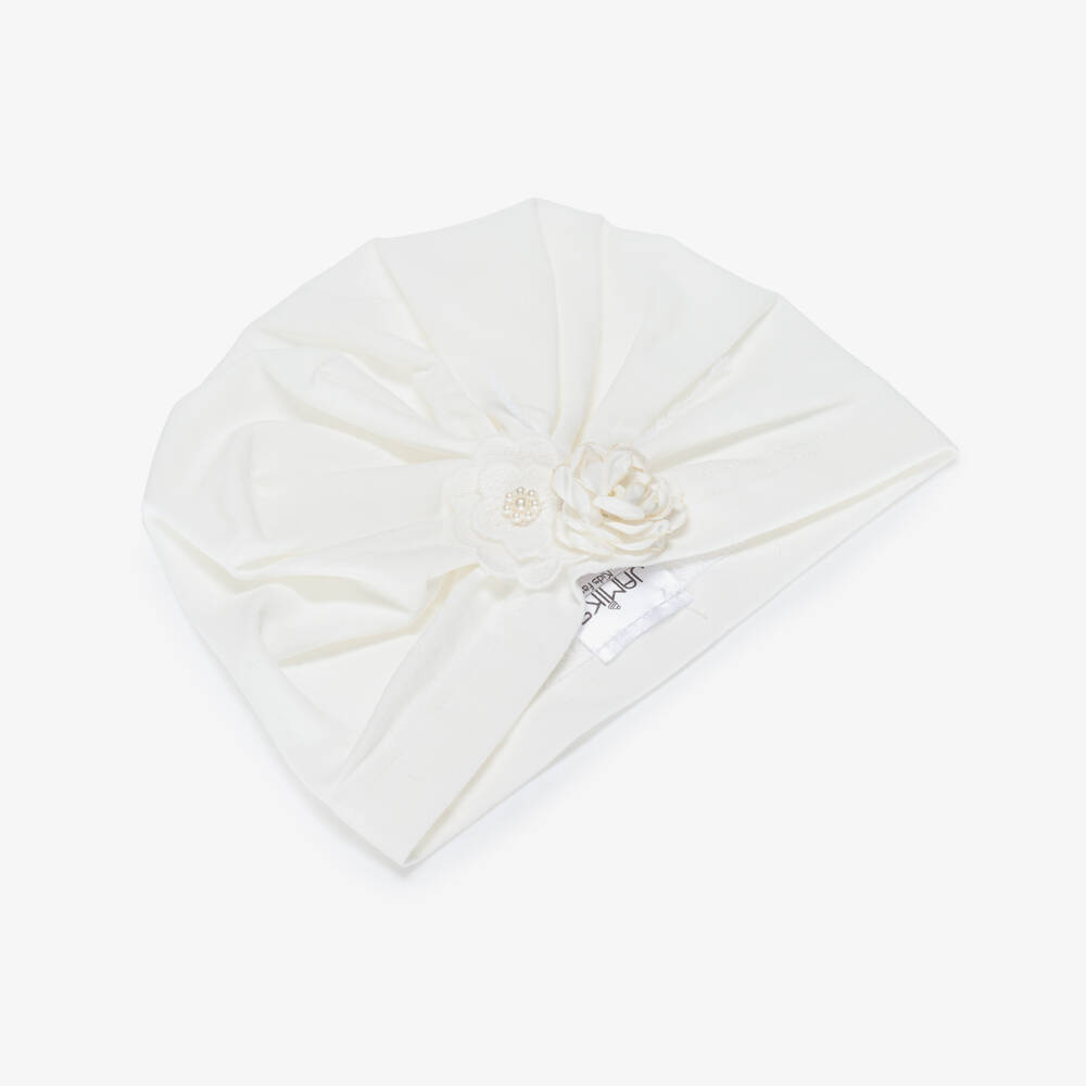 Jamiks-Baby Girls Ivory Floral Cotton Jersey Hat | Childrensalon Outlet
