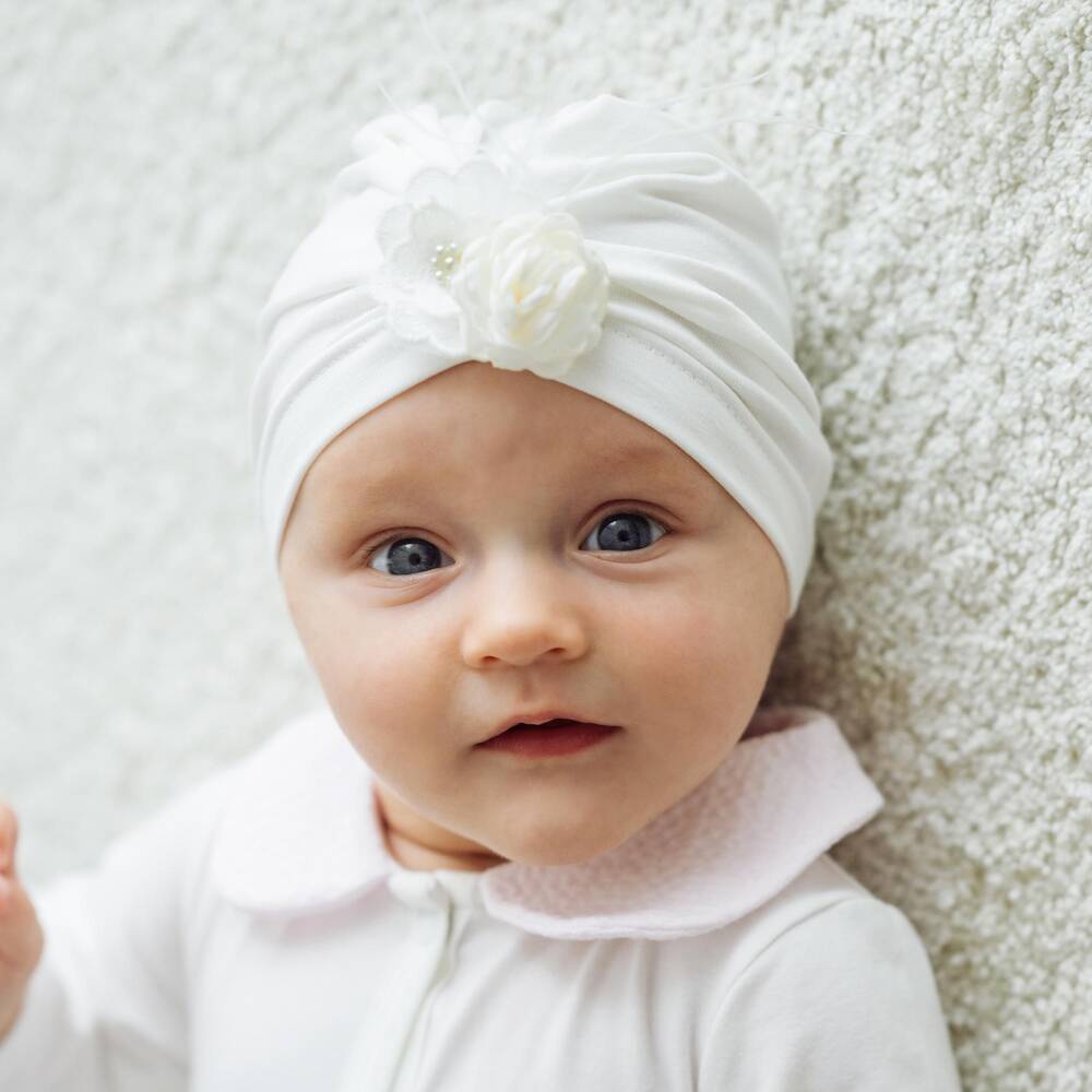 Jamiks-Baby Girls Ivory Floral Cotton Jersey Hat | Childrensalon Outlet