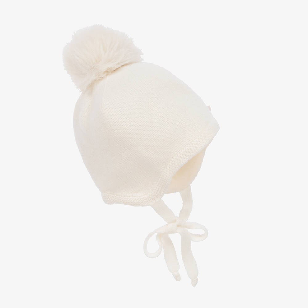 Jamiks-Baby Girls Ivory Knitted Pom Pom Hat | Childrensalon Outlet