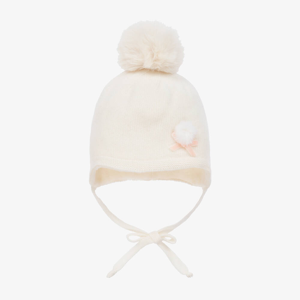 Jamiks-Baby Girls Ivory Knitted Pom Pom Hat | Childrensalon Outlet