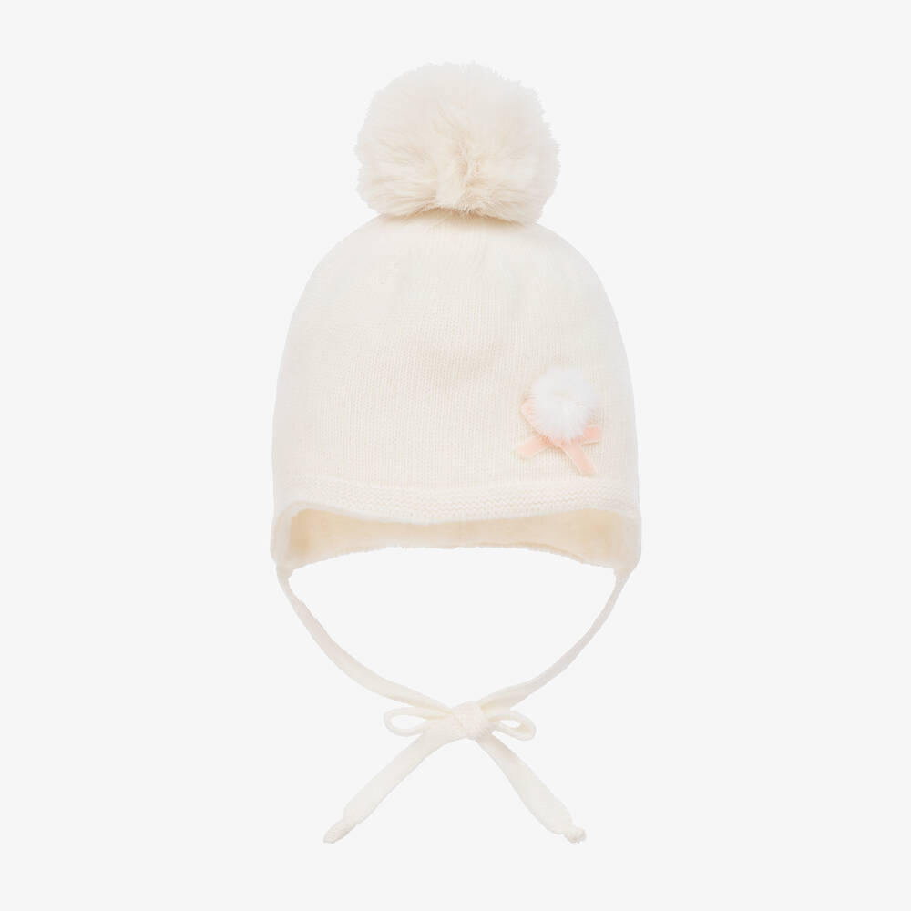 Jamiks - Baby Girls Ivory Knitted Pom Pom Hat | Childrensalon