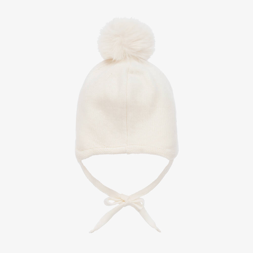 Jamiks-Baby Girls Ivory Knitted Pom Pom Hat | Childrensalon Outlet