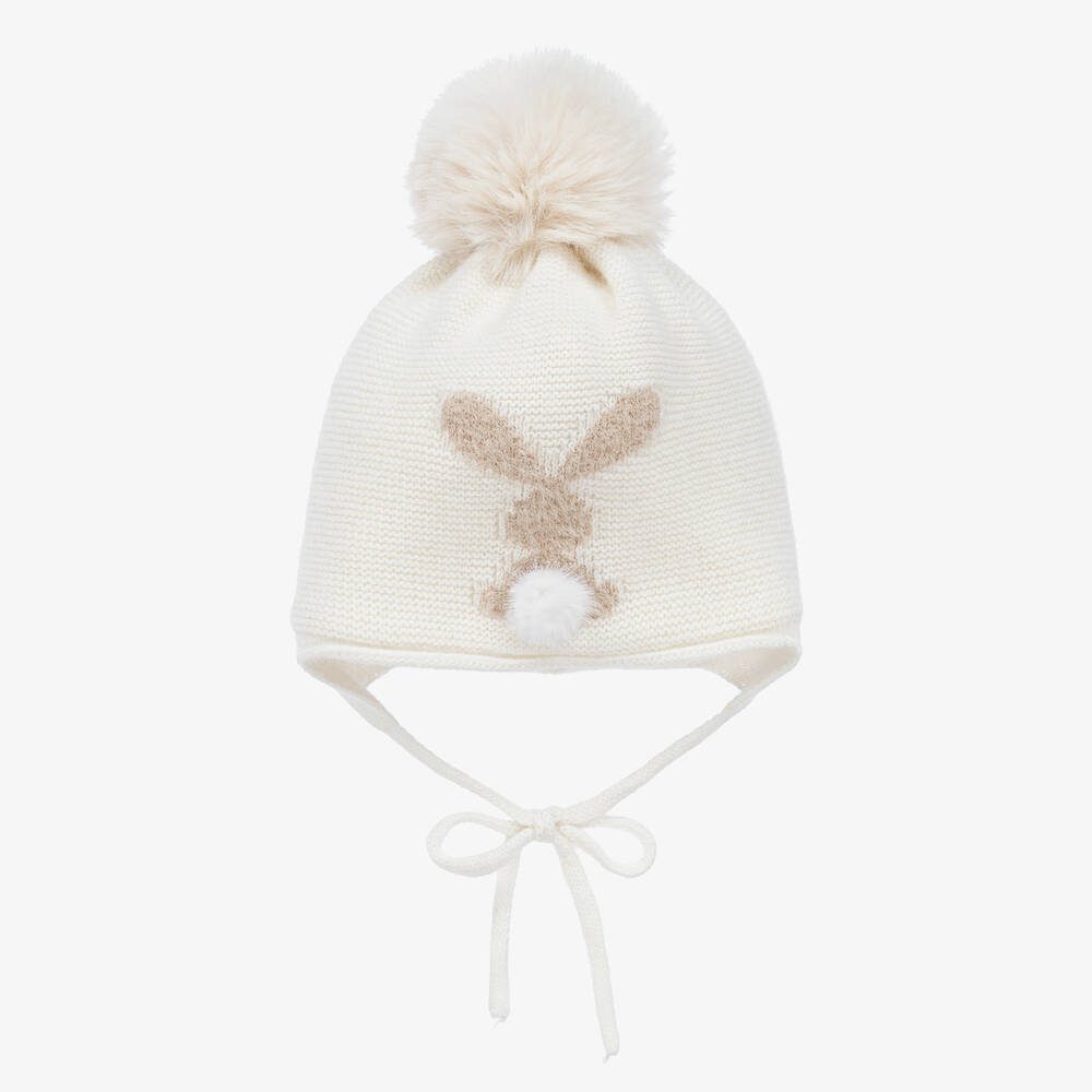 Jamiks - Baby Girls Ivory Pom-Pom Bunny Hat | Childrensalon