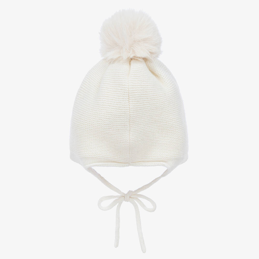 Jamiks-Baby Girls Ivory Pom-Pom Bunny Hat | Childrensalon Outlet