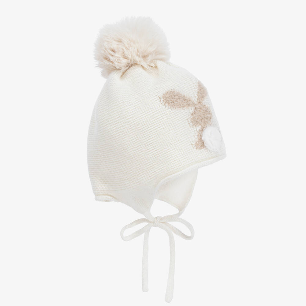 Jamiks-Baby Girls Ivory Pom-Pom Bunny Hat | Childrensalon Outlet