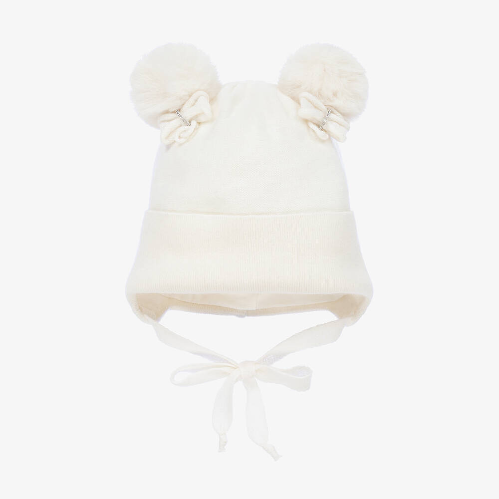 Jamiks-Baby Girls Ivory Pom-Pom Hat | Childrensalon Outlet