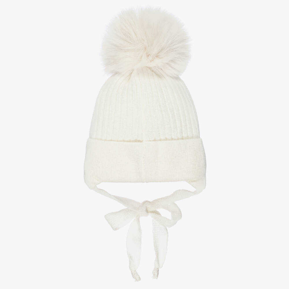 Jamiks-Baby Girls Ivory Wool & Cashmere Faux Fur Bobble Hat | Childrensalon Outlet