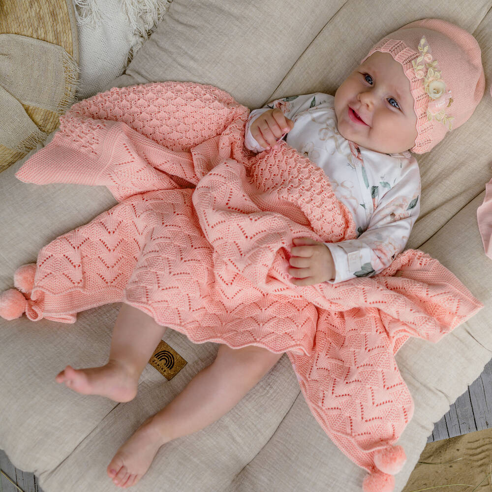 Baby pink knitted blanket clearance