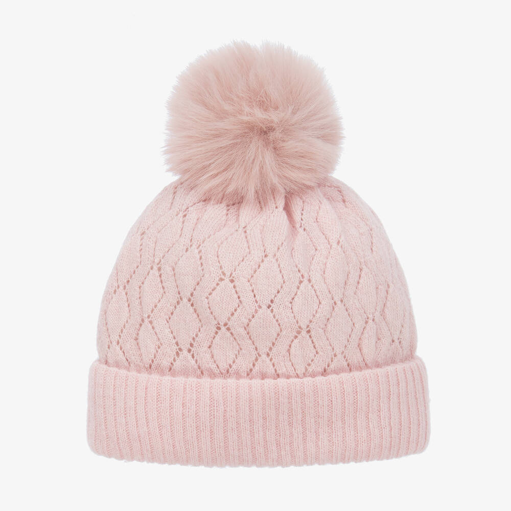 Jamiks-Baby Girls Pink Knitted Pom-Pom Hat | Childrensalon Outlet