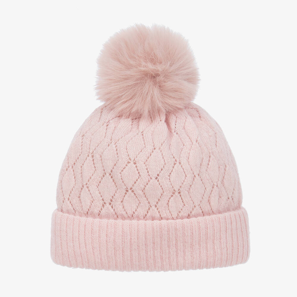 Jamiks - Baby Girls Pink Knitted Pom-Pom Hat | Childrensalon