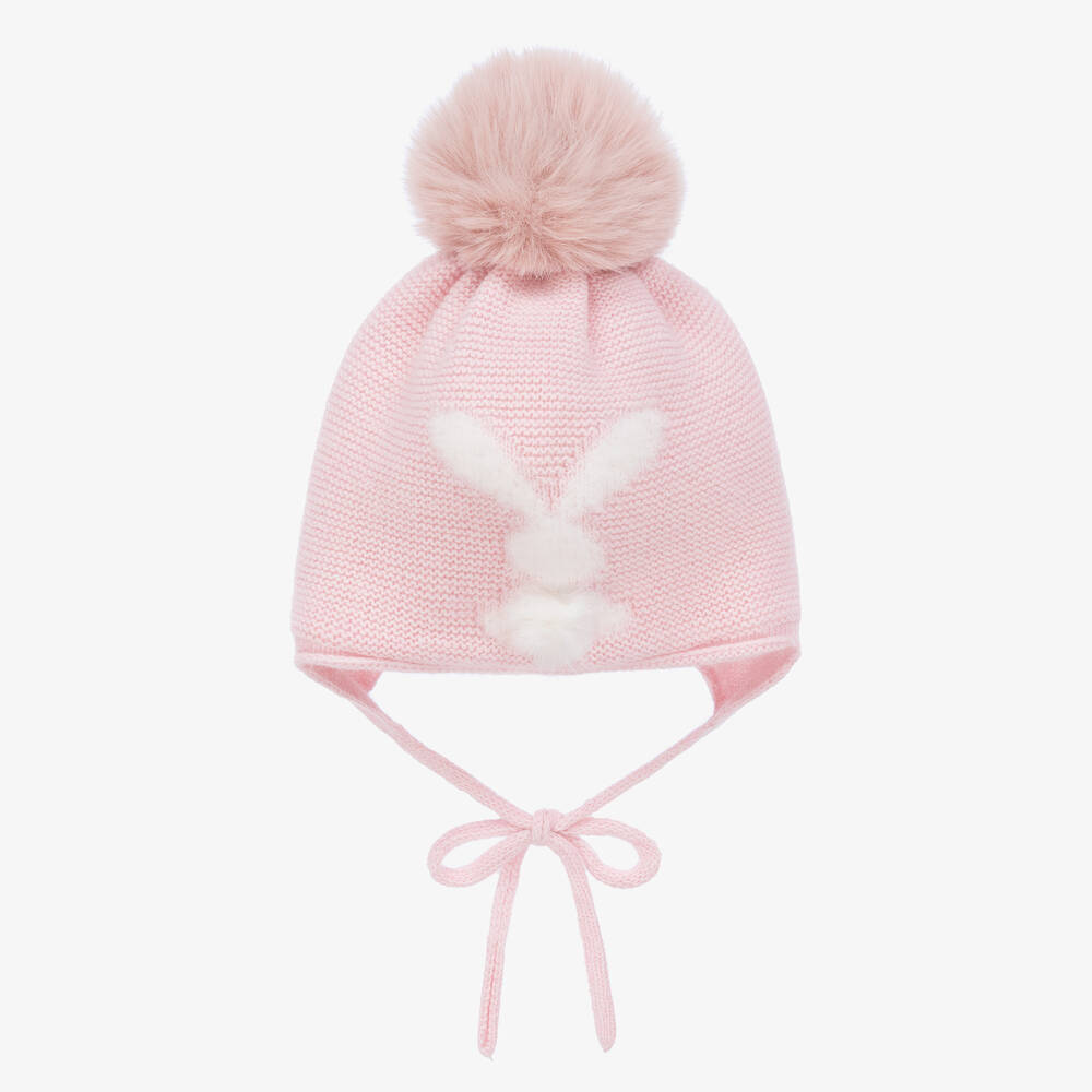 Jamiks - Baby Girls Pink Pom-Pom Bunny Hat | Childrensalon