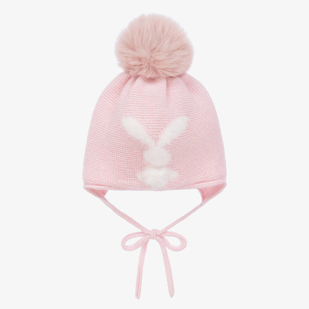 Jamiks-Розовая шапка с помпоном и кроликом | Childrensalon Outlet