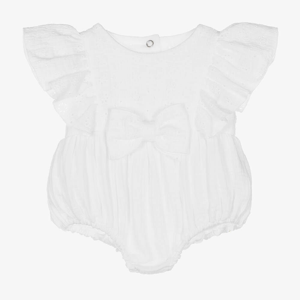 Jamiks-تبّان أطفال بناتي قطن عضوي برودوري لون أبيض | Childrensalon Outlet