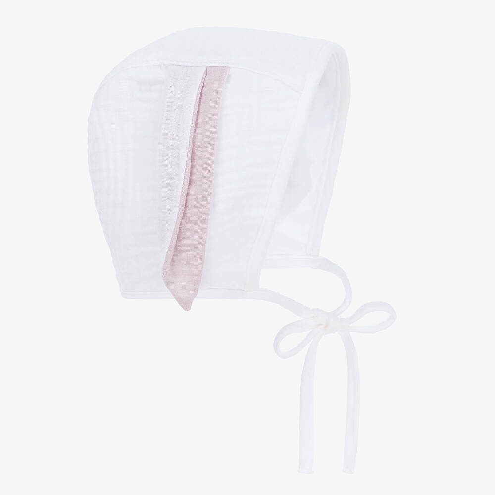 Jamiks-Baby Girls White Cotton Bunny Ears Bonnet | Childrensalon Outlet