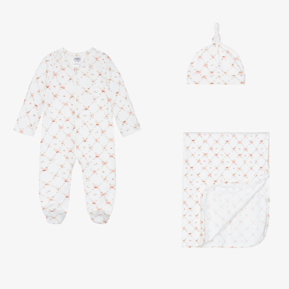 Jamiks - Baby Girls White Floral Babygrow Set | Childrensalon