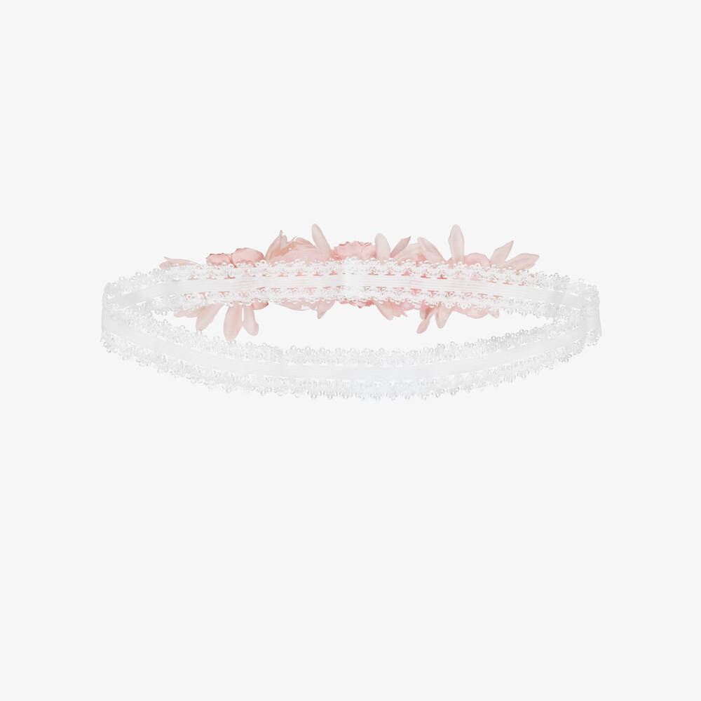 Jamiks-Baby Girls White Lace & Pink Floral Headband | Childrensalon Outlet
