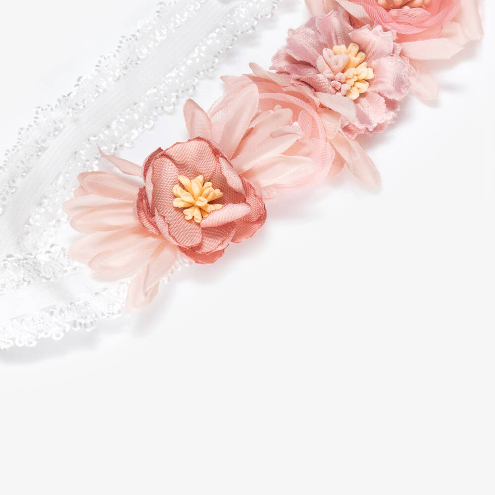 Jamiks-Baby Girls White Lace & Pink Floral Headband | Childrensalon Outlet