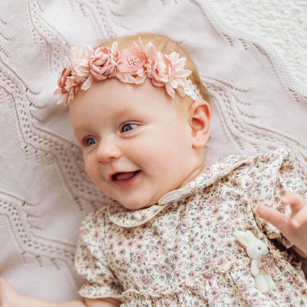 Jamiks-Baby Girls White Lace & Pink Floral Headband | Childrensalon Outlet