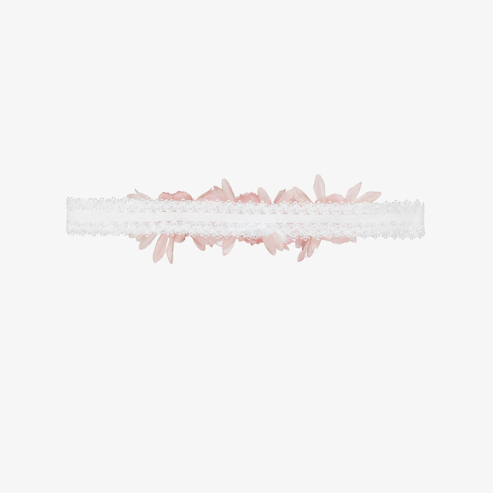 Jamiks-Baby Girls White Lace & Pink Floral Headband | Childrensalon Outlet