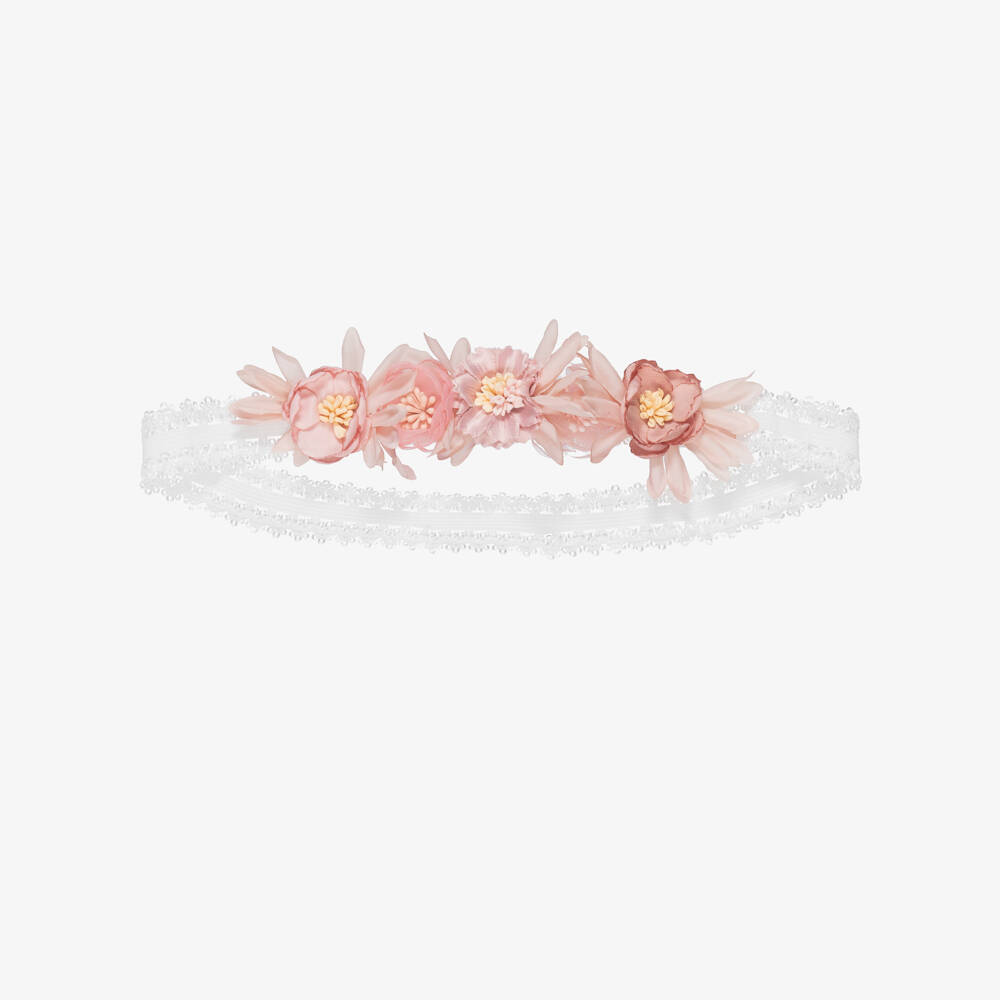Jamiks-Baby Girls White Lace & Pink Floral Headband | Childrensalon Outlet