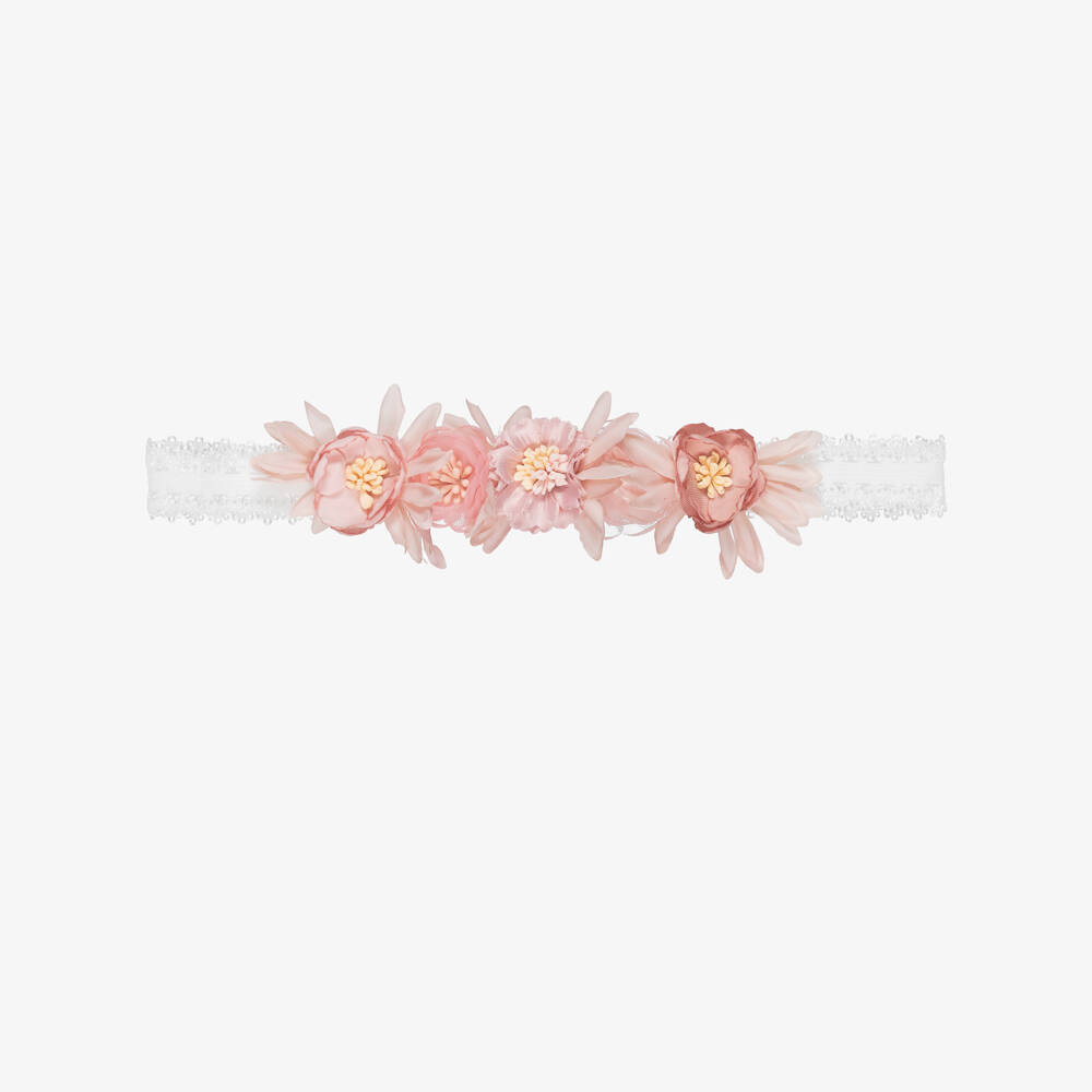 Jamiks-Baby Girls White Lace & Pink Floral Headband | Childrensalon Outlet
