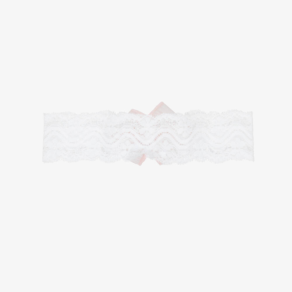 Jamiks-Baby Girls White Lace & Pink Floral Headband | Childrensalon Outlet