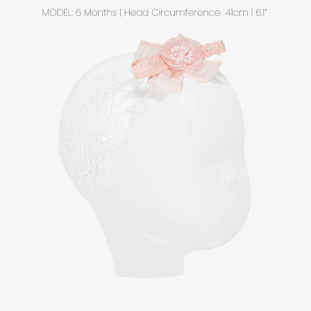 Jamiks-Baby Girls White Lace & Pink Floral Headband | Childrensalon Outlet